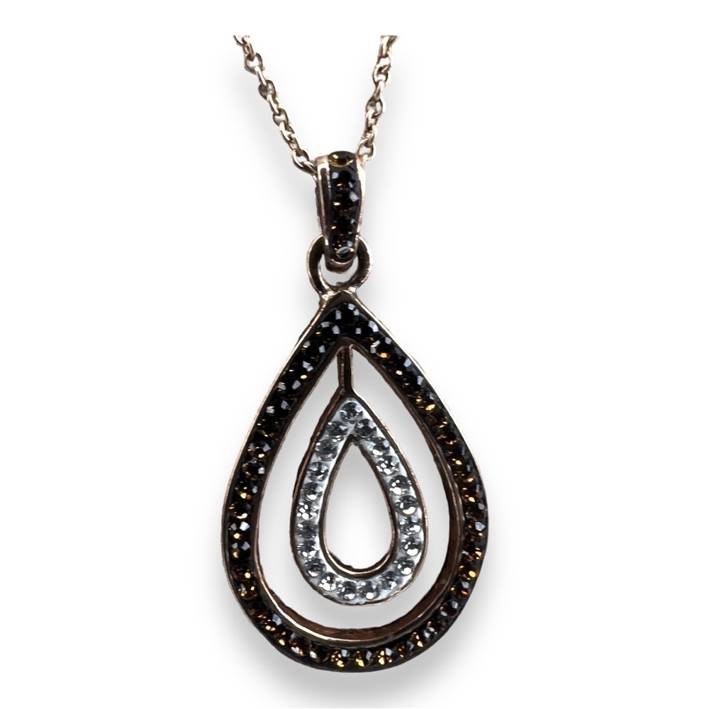 ROSE GOLD TEARDROP PENDENT NECKLACE 18” GLAM RETRO EVENT CLASSIC